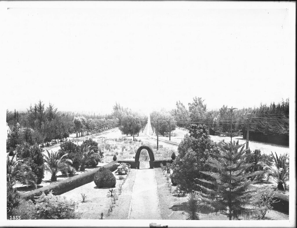 Historic garden and tree-lined Euclid Avenue in Ontario California