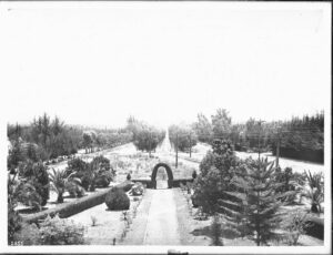 Historic garden and tree-lined Euclid Avenue in Ontario California