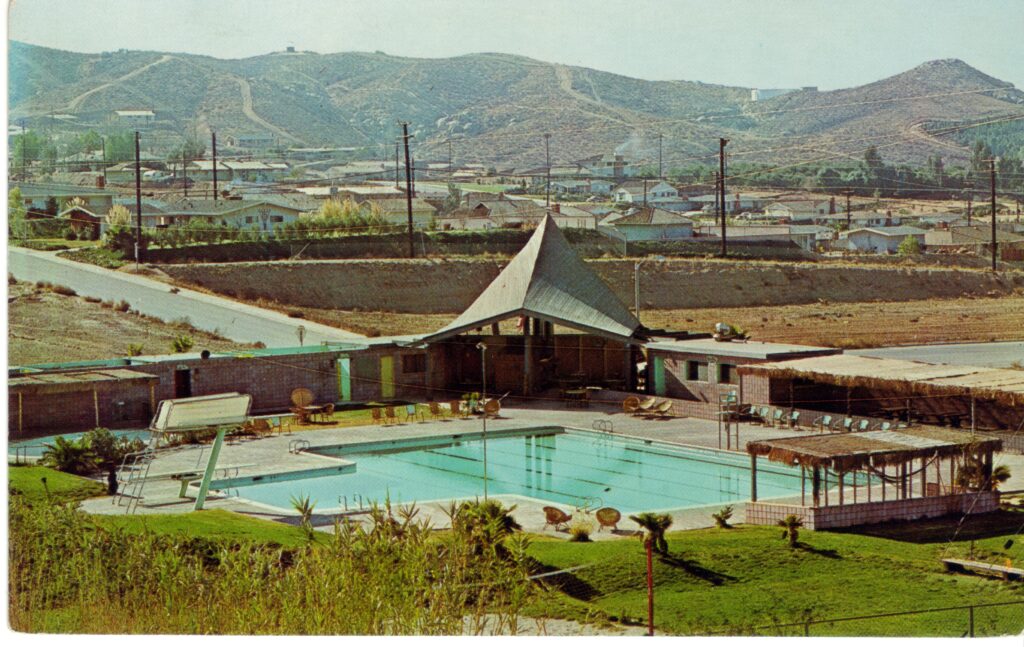 Historic postcard of Islander Swim and Recreation Center in Riverside