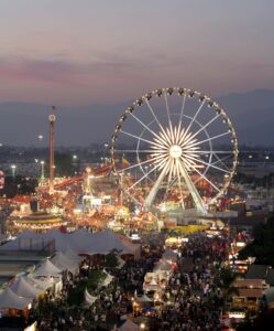 Evening view of the L.A. County Fair at Fairplex in Pomona