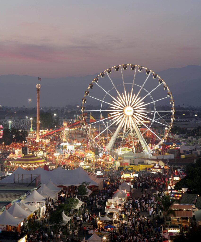 Evening view of the L.A. County Fair at Fairplex in Pomona