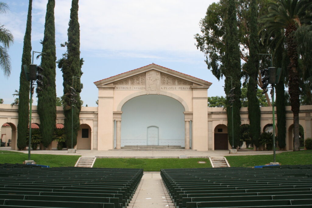 Outdoor stage and seating area at Redlands Bowl in Redlands