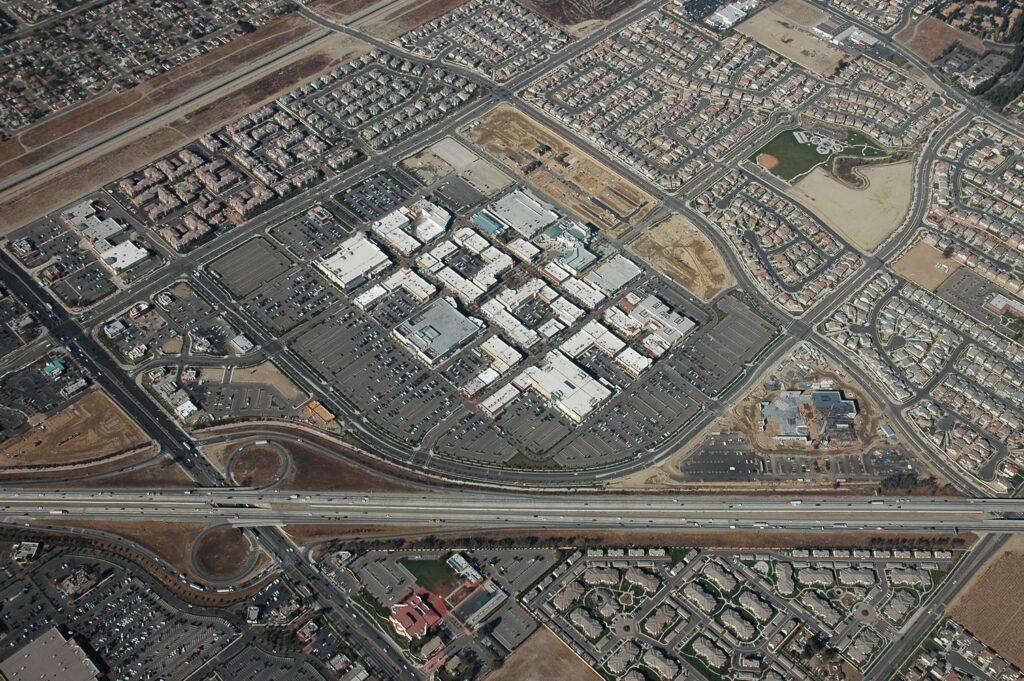 Aerial view of Victoria Gardens in Rancho Cucamonga