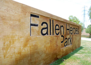 Fallen Heroes Park entrance sign