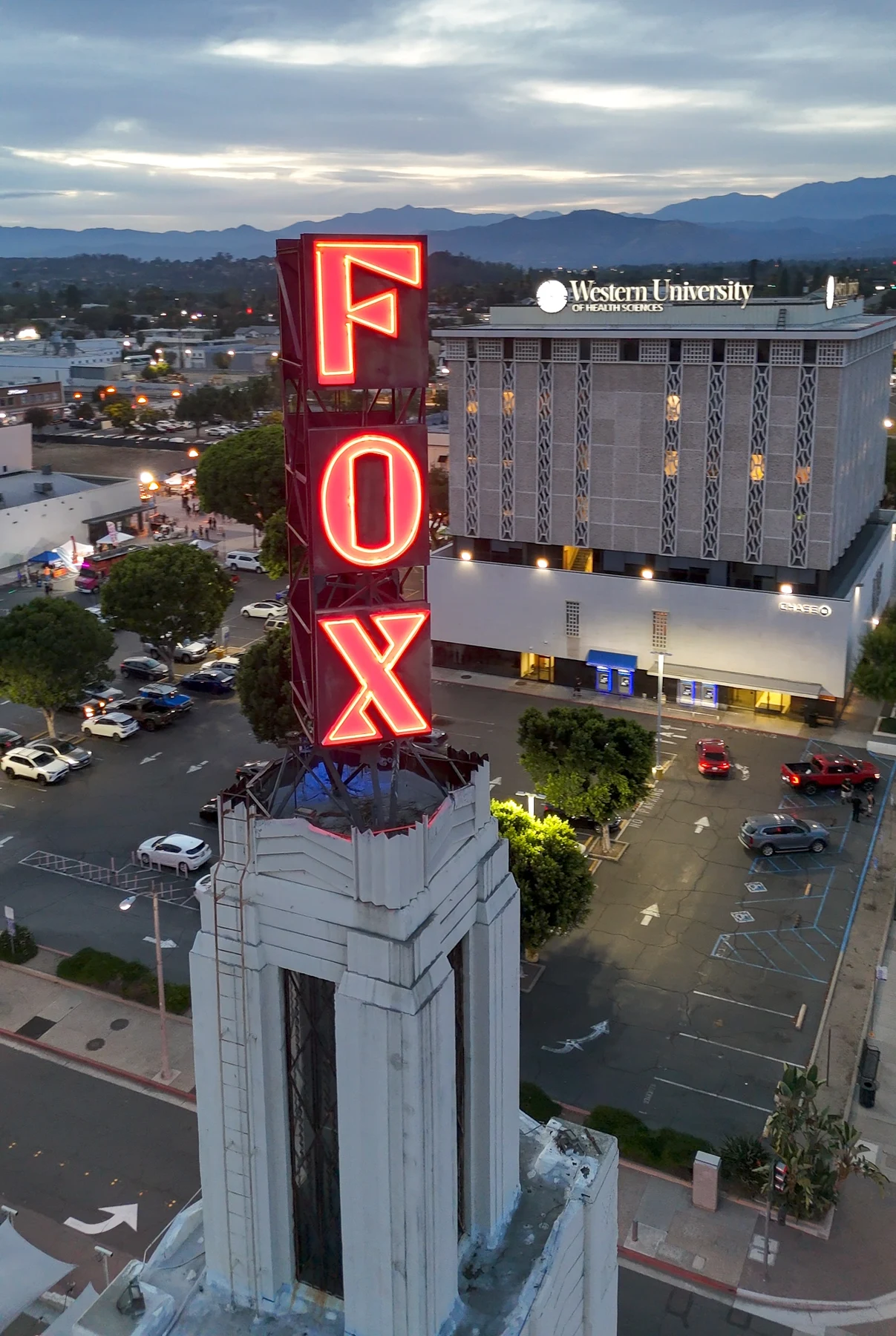 Fox Theater sign above downtown Pomona