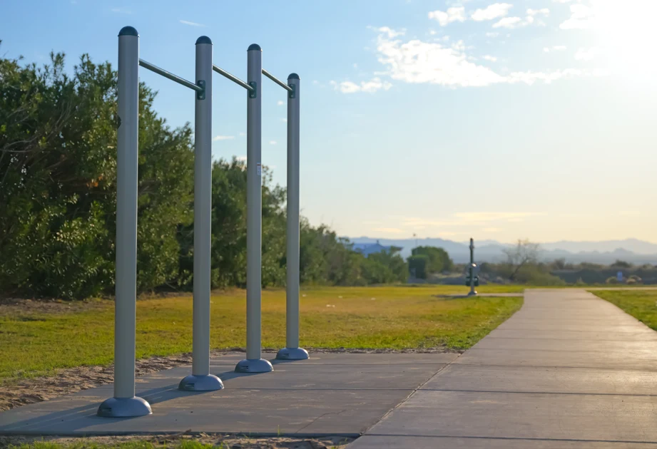 Walking path and outdoor exercise stations at Jack Smith Park