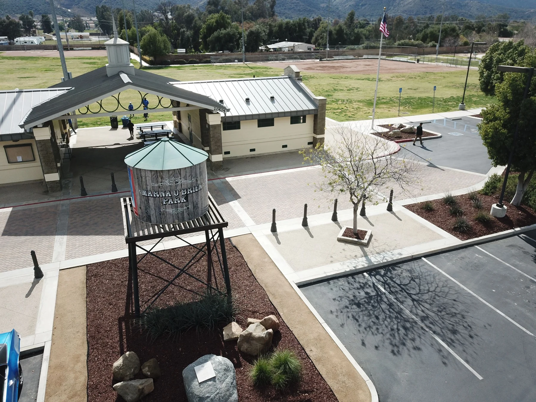 Entrance and picnic shelter at Marna O’Brien Park