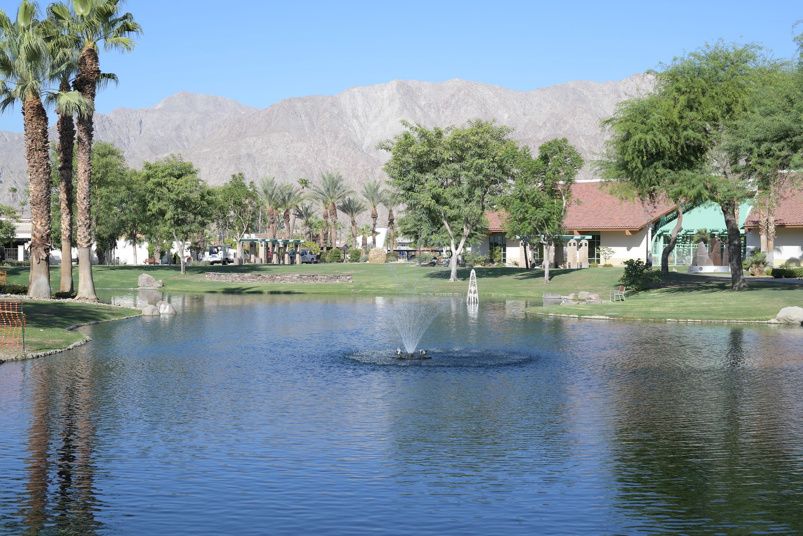 Pond and fountain at La Quinta Civic Center Campus