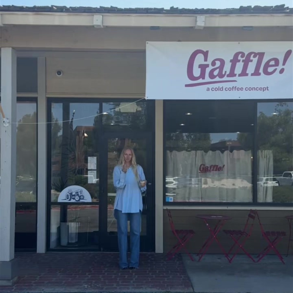 Gaffle Coffee storefront, sign, and outdoor seating in Temecula