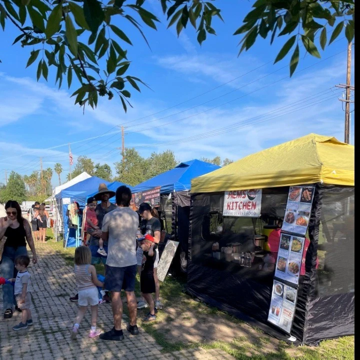 Food stalls along the market walkway