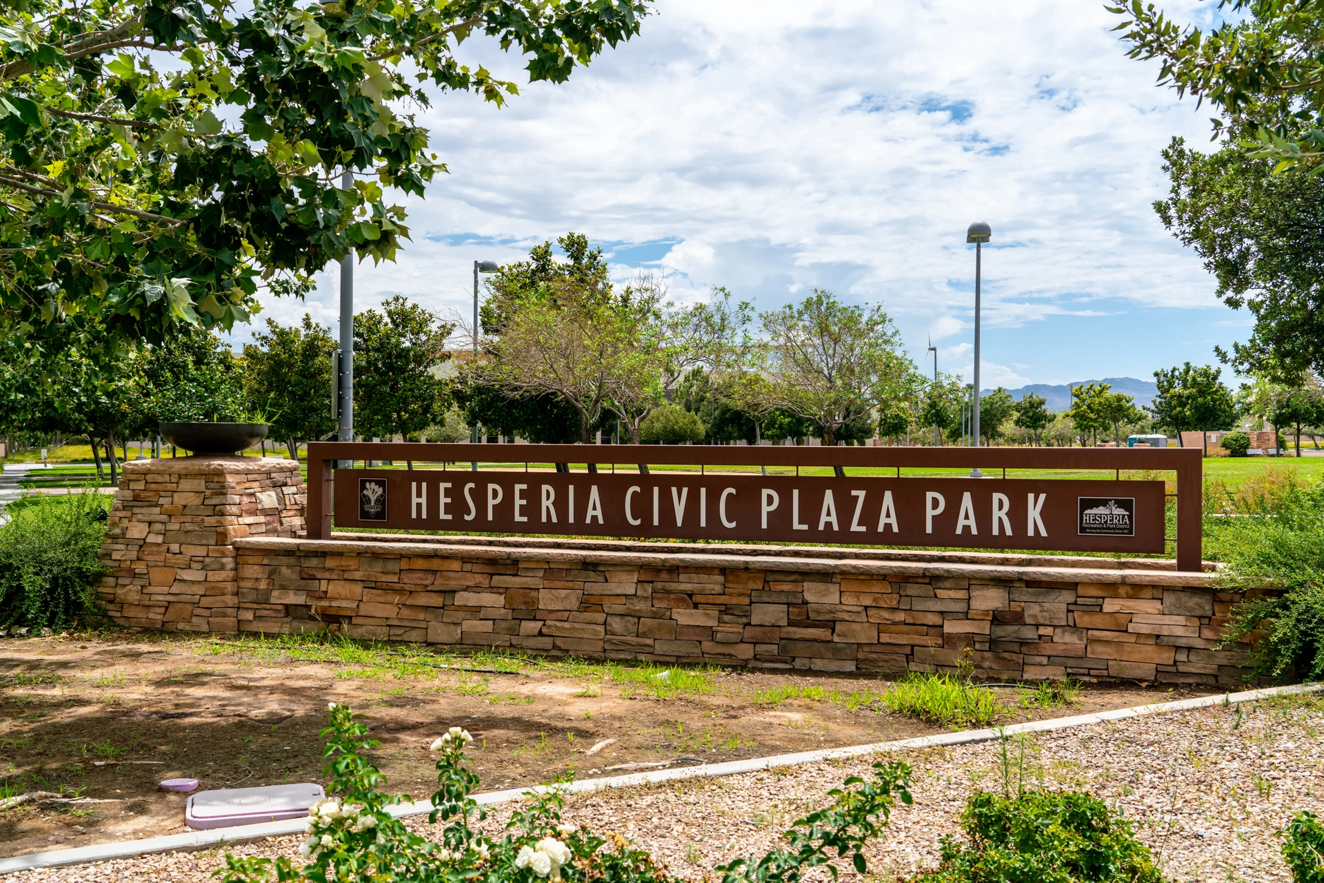 Hesperia Civic Plaza Park entrance sign