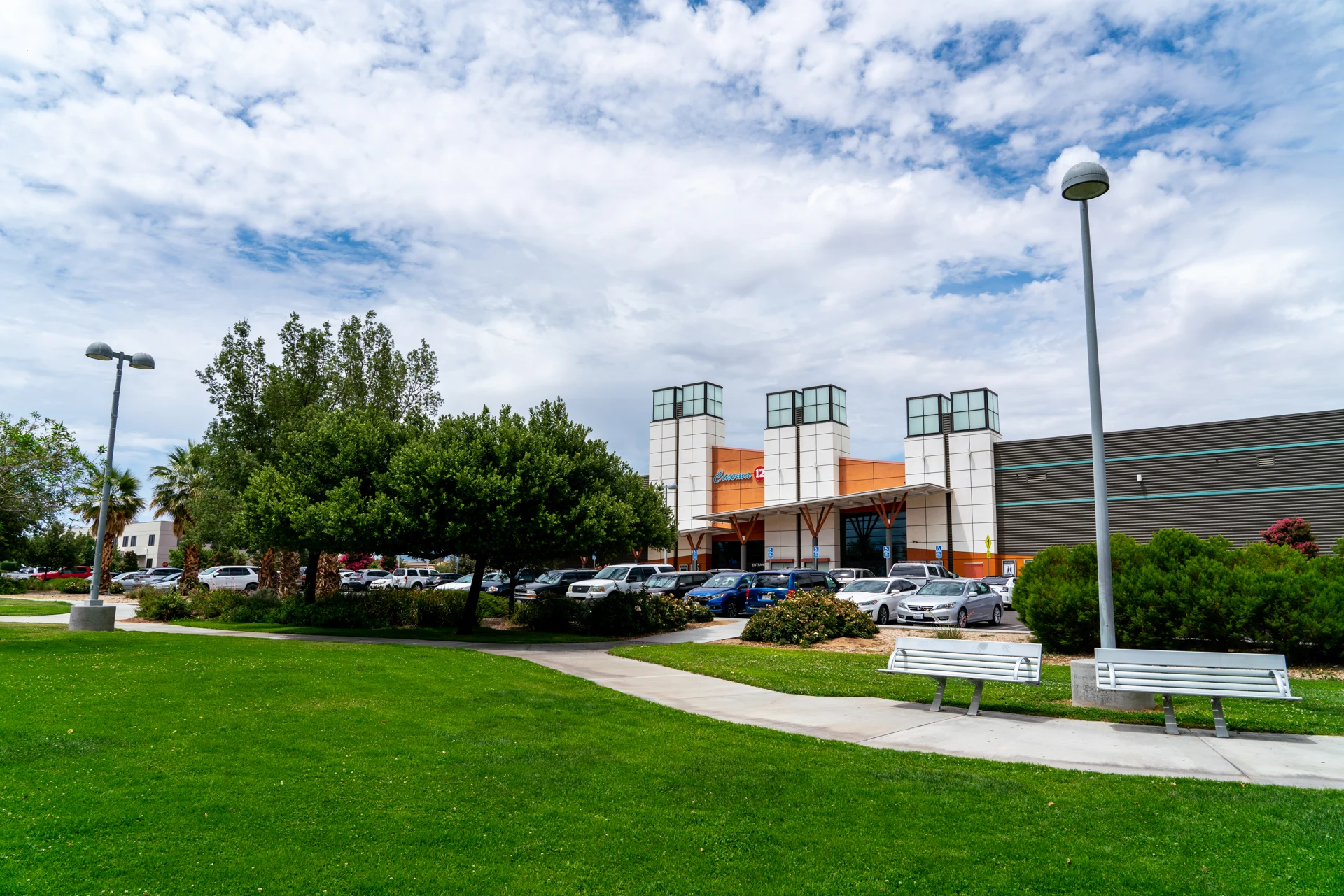 Park lawn and civic-center surroundings
