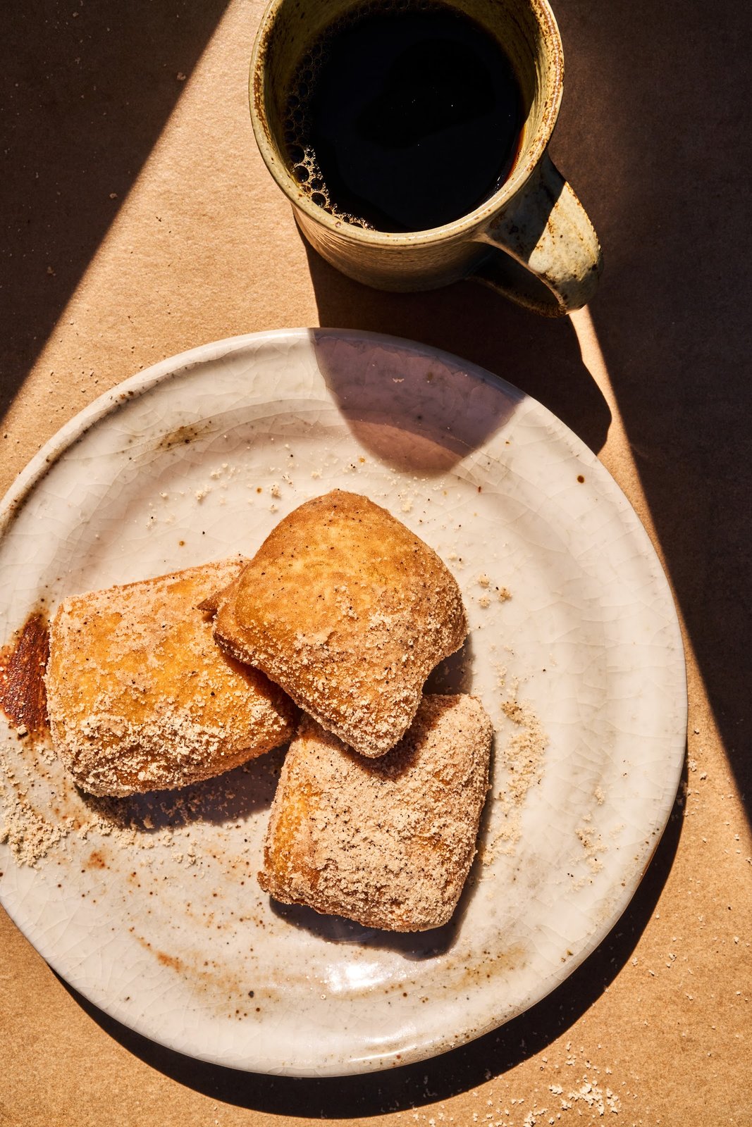 Beignets and coffee photographed for La Copine