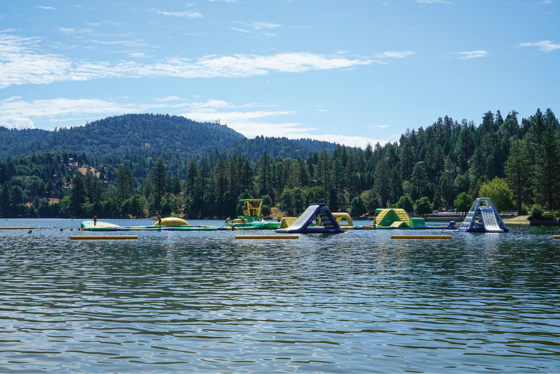 Inflatable waterpark on Lake Gregory