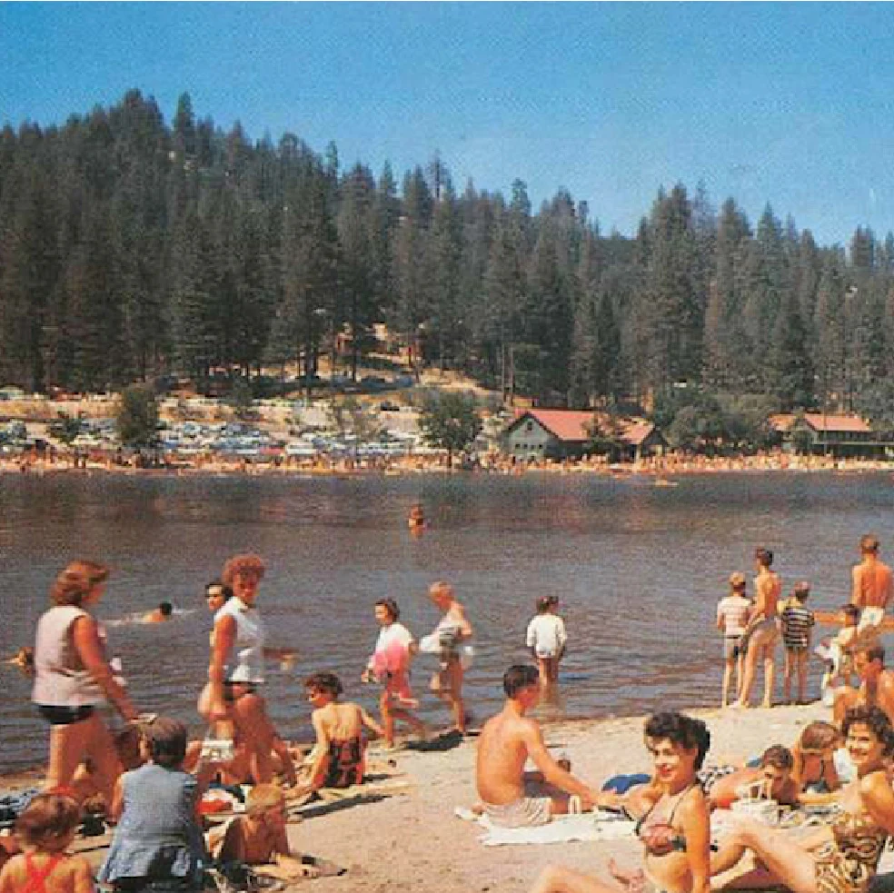Historic beach scene at Lake Gregory