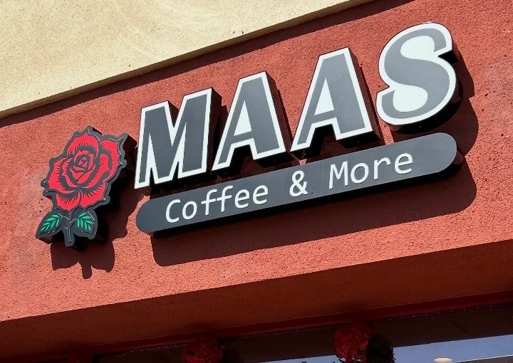 Maas Coffee & More storefront sign in Chino